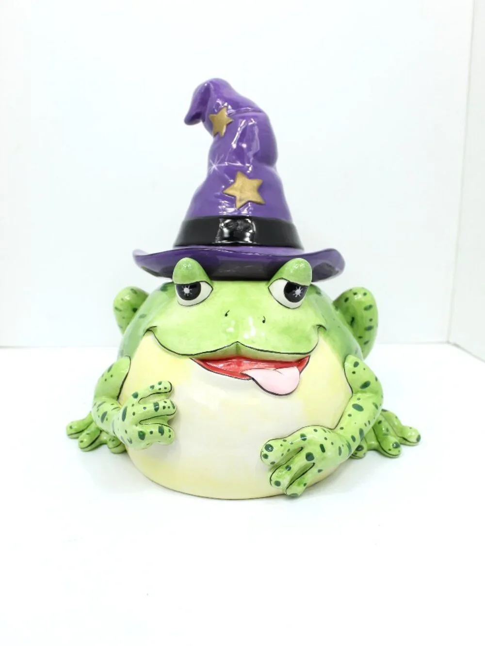 Fitz & Floyd Spell Bound Wizard Frog Glazed Ceramic Cookie Jar Whimsical As-Is